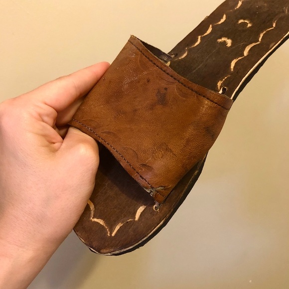 🔴 Handmade Brown Leather Sandals / Slides - Picture 2 of 2